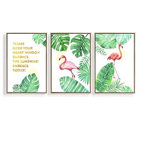 3 Piece Canvas Wall Art for Living Room, Bedroom Green Plants Framed Canvas Prints for Home Decoration Ready to Hang - 16"x24"x3 Panels