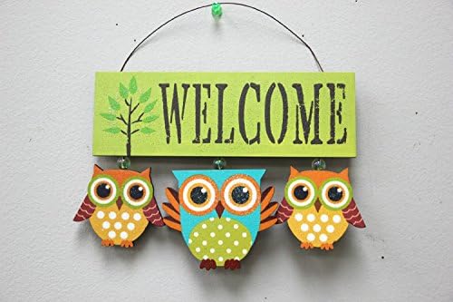 Primitive Country Wood Welcome Owl Sign Door Hanging Owls Decor Wall Art