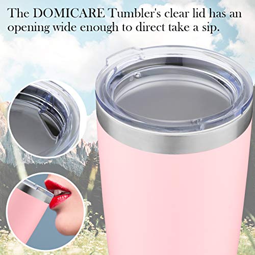 DOMICARE 20oz Stainless Steel Tumbler with Lid, Double Wall Vacuum Insulated Travel Mug, Durable Powder Coated Insulated Coffee Cup, 8 Pack, Pink - Thumbnail 4