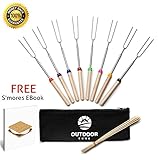 Marshmallow Roasting Sticks, Premium 32 Inch Telescoping Roasting Sticks 8 Piece Set, 10 Bamboo Skewers, Canvas Bag & Recipe EBook, Perfect For Smores & Hot Dogs Over A Campfire