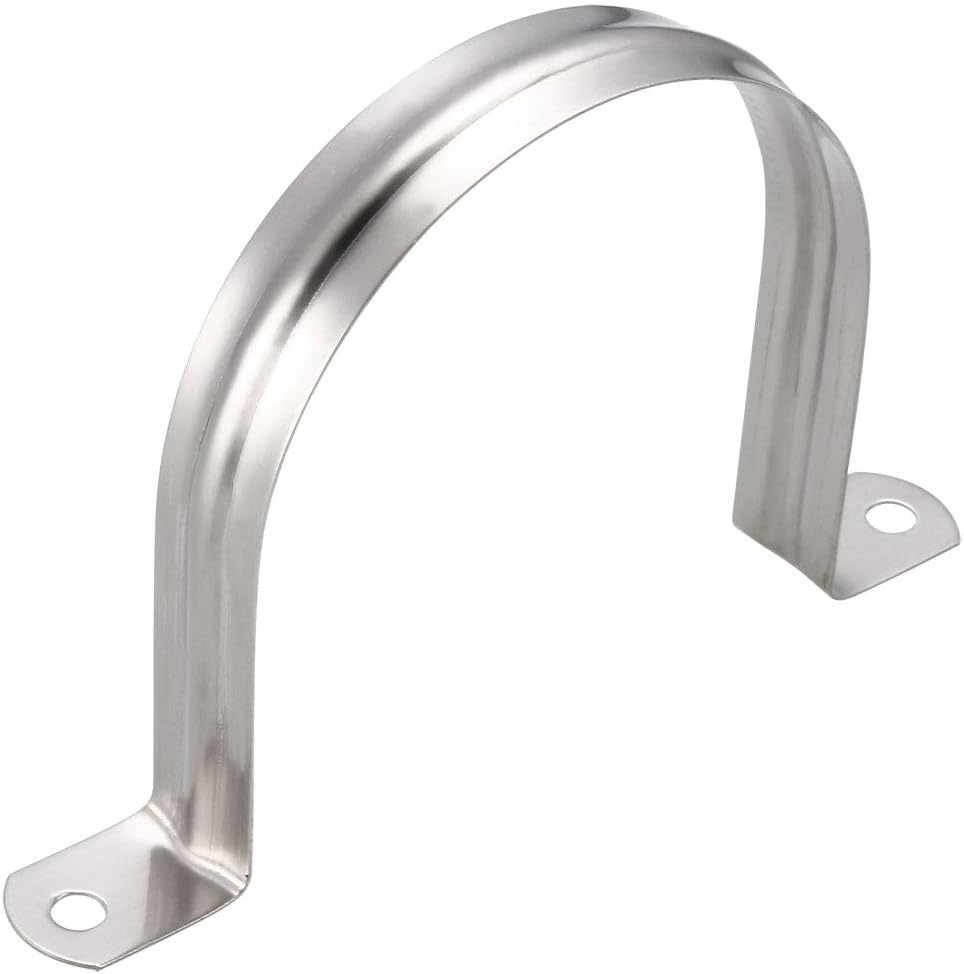 sourcing map M100 Rigid Pipe Strap, 2 Holes 304 Stainless Steel Tension Tube Clip Clamp 4pcs, Silver, 100mm