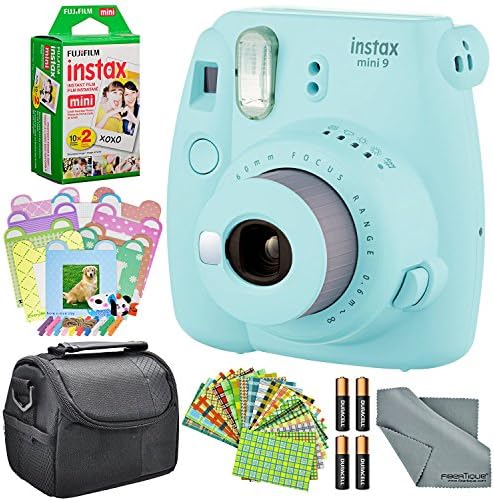 Fujifilm Instax Mini 9 Instant Film Camera (Ice Blue) and Accessory Package w/Frames + Stickers + Films + Case + More