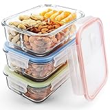 Glass Meal Prep Containers 3 Compartment, MCIRCO Food Storage Container Set with Airtight Locking Lids - Portion Control - Microwave, Freezer, Oven & Dishwasher Safe - BPA Free Containers