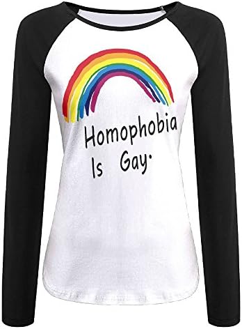 MOMAMU Homophobia Is Gay Women's Long Sleeve Jersey Shirt Baseball Tee Raglan T-Shirts S Black