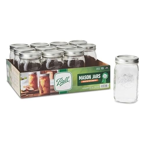 Ball - 32oz Wide Mouth Jars with Lids & Bands 12 Pack Jars, Large Glass Mason Jar for Food Storage with airtight Lid, 0.25 Gallon Glass Jar with Lid and Bands, Set of 12