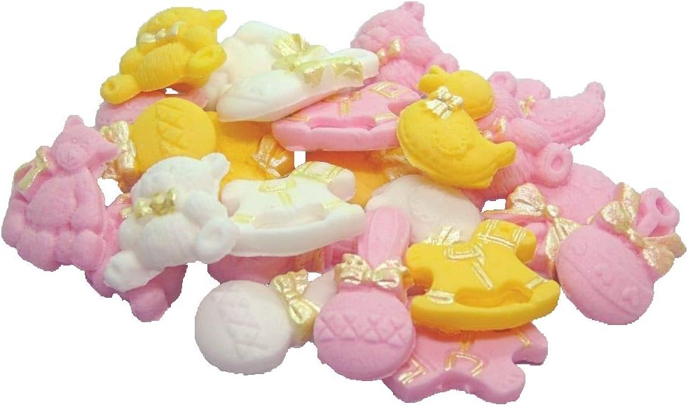 Baby Shower Cupcake Cake Decorations - 24 Edible Assorted Items (Girl Mix)