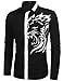 Coofandy Mens Casual Fashion Print Button Down Cotton Long Sleeve Dress Shirt, Black - Lion Head Print, XX-Large
