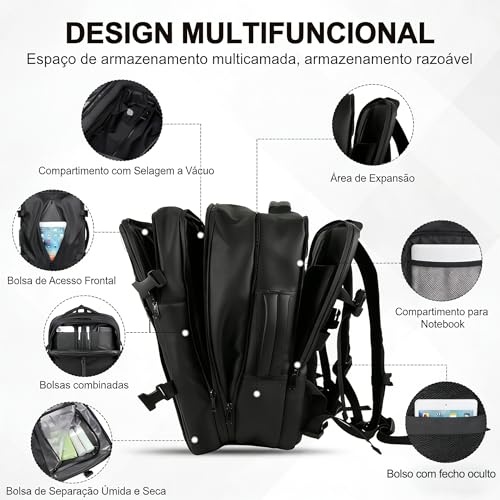 Mochila a Vacuo, Mochila Expansível a Vácuo de 35 Litros com Compressão Selada para Viagens, Mochila Vacuo,