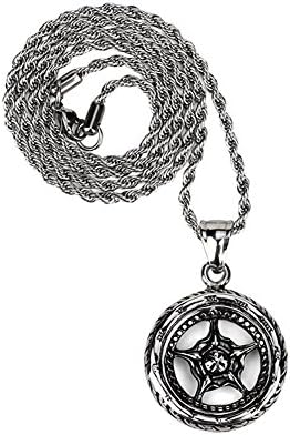 TUVW Stainless Steel Wheel Mens Pendant Necklace(Silver)