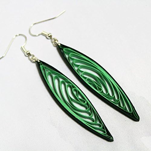 Handmade Long Green Dangle Earrings, Paper Quilling Jewelry