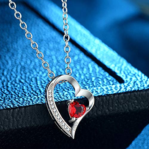 Happy Camp Forever Love Heart Women Necklace 925 Sterling Silver Birthstone Pendant Necklaces for Women with 925 Sterling Silver Chain and 5A Cubic Zirconia Jewelry for Women 18\'\' (Sliver-01-Jan)