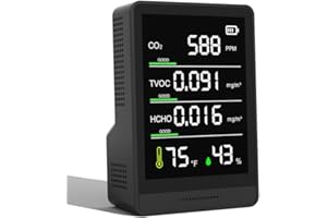 PinoTec 5-in-1 Professional Indoor Air Quality Monitor Indoor Portable CO2 Monitor | Temperature | Formaldehyde Detector | Humidity TVOC | Air Quality Tester - Confined Space Clean Air Monitor