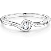 Gem Stone King 18K Solid White Gold White Diamond Bypass Solitaire Women Engagement Ring (0.12 Ct Round 3MM)