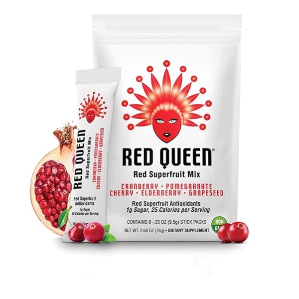 RED QUEEN® RED SUPERFRUIT DRINK MIX|1G SUGAR, 25 CALORIES PER SERVING|RED SUPERFRUIT ANTIOXIDANTS WITHOUT ALL THE SUGAR & CALORIES IN JUICE|CRANBERRY-POMEGRANATE-CHERRY-ELDERBERRY-GRAPESEED(PACK OF 8)
