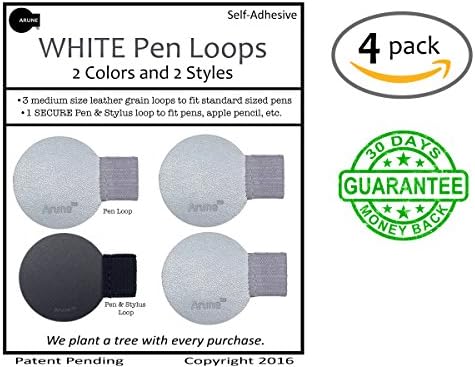 4x White Pen Loop by Arune - adhesive holder for Moleskine, Paper Mate, Pilot, journals, planners, sketchbooks, &amp; more