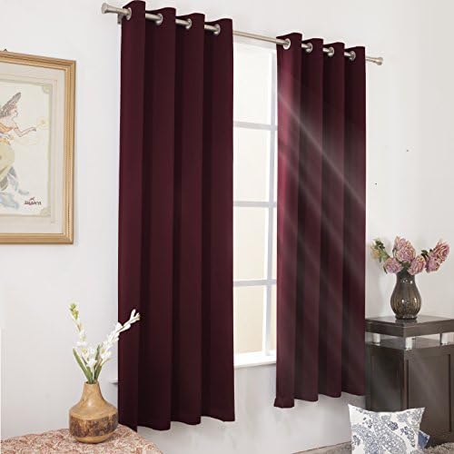 WONTEX Blackout Curtains Thermal Insulated with Grommet Curtains for Bedroom, 52 x 84 inch, Burgundy, 2 Panels