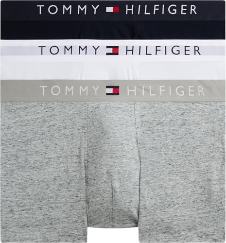 Herren 3er Pack Boxershorts Trunks mit Logobund, Mehrfarbig (Grey Htr/White/Desert Sky), XS