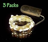 3 Packs Zzmart String Lights, 14 Foot 40 LEDs Flexible Copper Wire LED String Lights CR 2032 Battery Powered, Holiday Home Decorative LED Lights