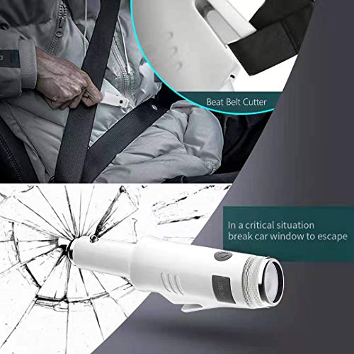 USB Car Charger with Multifunction Seatbelt Cutter Window Breaker Safety Hammer Emergency Portable Power Bank Flash Lights Personal Alarm Escape Tool for Car - 2000mAH - White