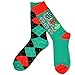 TeeHee Christmas Holiday Fun Crew Socks for Men 2-Pairs Christmas Candy Cane Argyle Red Green Black