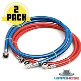 Washing Machine Hoses Stainless Steel Braided 90 degree elbow Water Supply Line - Premium 6 ft Burst Proof (2 pack) with Hot and Cold Color Coded Third Layer