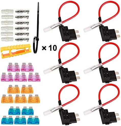 GTIWUNG32V Standard Fuse Holder, Car Add-A-Circuit Fuse Tap with Wire Harness, Piggy Back Blade Fuse Holder Connector, ACU Medium Fuse Tap with 3A/5A/15A Fuse and Fuse Puller (Pack of 6)