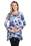Frumos Womens Tunic 3/4 Sleeve Tie Dye Tunic Top - Tunic Plus Size Available
