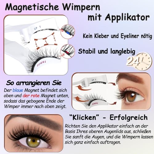 Magnetic False Eyelashes Natural Look with Applicator, Full Lashes and 3/4 Templates, Reusable Magnetic False Eyelashes No Glue or Eyeliner, Upgraded Version 4 Magnets