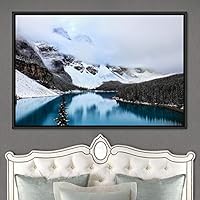 Framed Canvas Wall Art Winter Lake Aerial Dramatic Lake Landscape Multicolor Photography Realism - 16x24 inches