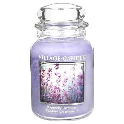 Village Candle Rosmarin und Lavendel Duftkerze im Glas 737 g, lila, 10.3 x 10.3 x 17.7 cm