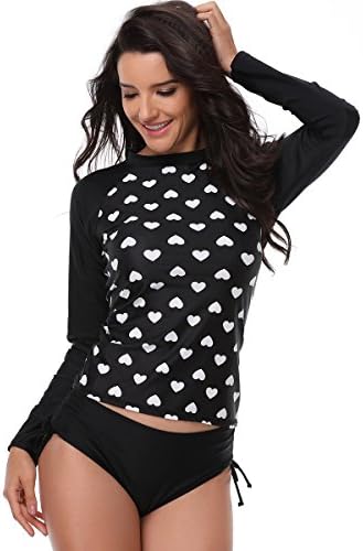 Wuhuan Fashion Women's UV Sun Protection Long-Sleeve Rashguard Heart Print Surf Suit Rash Guard Shirt (Include Top & Bottom)(2XL, White)