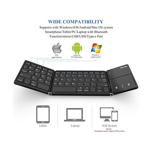 Folding Bluetooth Keyboard, Jelly Comb B003B Rechargeable USB Wired & Bluetooth Keyboard Dual Mode UK Layout with…