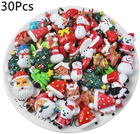 Focalmotors 30PCS Mixed Resin Merry Christmas Flatback Embellishments Scrapbook Decor DIY Craft,Santa Tree,Claus,Snowman,Snowflake,Sock,Random Color