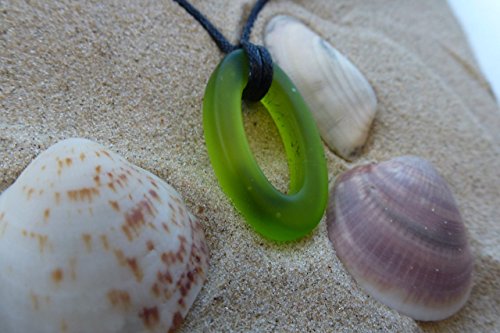 Ocean mystery surf beach sea glass yoga meditation karma oval small beautiful pendant aqua green handmade necklace, unisex surfing jewelry on a waxed cotton 26 inch cord