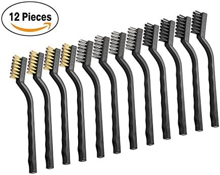 Yamlion 12 Pieces Mini Wire Brush Set for Cleaning Welding Slag and Rust, Stainless Steel, Brass and Nylon
