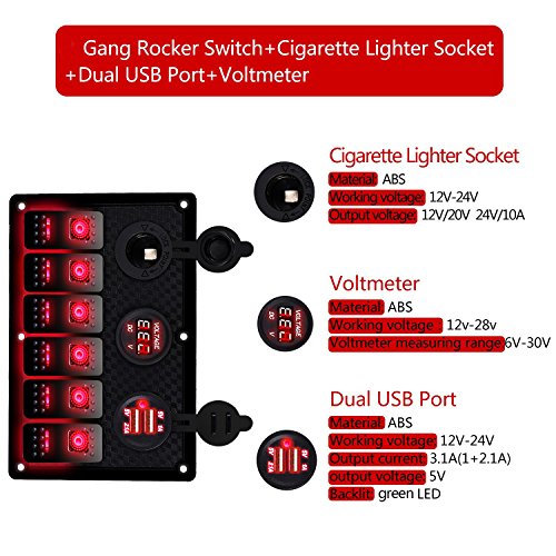 image for DCFlat 5 Pin 4 Gang / 6 Gang Car Marine Boat Circuit RV LED Rocker Swi