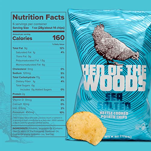Hen of the Woods Kettle Cooked Potato Chips, Mixed Flavors Variety Pack, 6 Ounce Bag, 6Pack