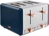 Tower Cavaletto 4-Slice Toaster Midnight Blue Rose Gold 1800W Defrost Reheat