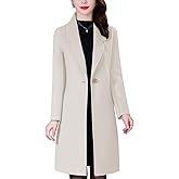 Bankeng Women Winter Wool Blend Camel Mid-Long Coat Notch Double-Breasted Lapel Jacket Outwear