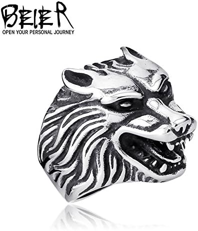 Rainy Today Ring One Piece Fashion Jewelry Super Cool Wolf Rings Stainless Steel Punk Biker Man Ring BR8-075 US size 11.0