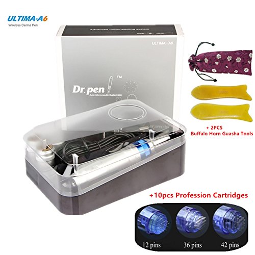 Dr. Pen Ultima A6 Rechargeable Therapy Professional System & Dr Pen A6 Accessories - for Scars, Acne, Wrinkles, Spot Removal, Hydrating, Whitening (2 Batteries+10PCS Cartridges)