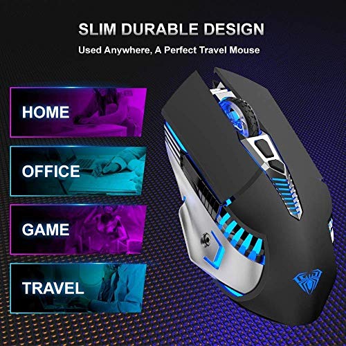 Bluetooth Mouse, Rechargeable Wireless Mouse with Side Button, Multi-Device(3-Mode:BT5.0/3.0 + 2.4Ghz), 7 Color LED Lights, Ergonomic Gaming Mice for PC Computer Laptop Mac Tablet(Black-Sound)