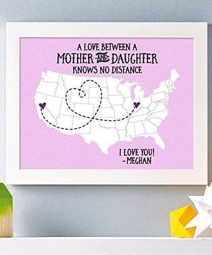 Long Distance Mother Map | Mother Present | Mothers Day Gift | Personalized Mothers Day Gift | Mothers Day Gift from Daughter | Personalized Mom Gift - Thumbnail 6