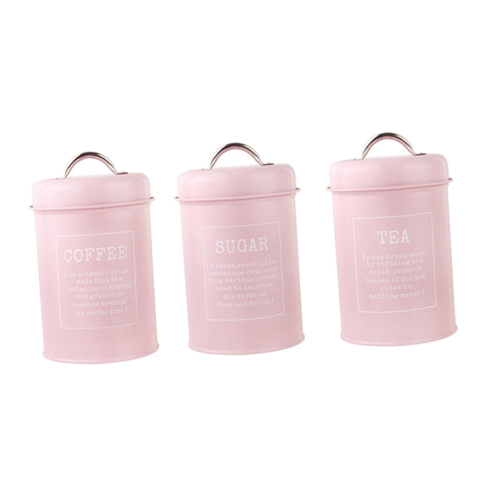 Fenteer 3pcs Kitchen Canister with Lids Metal Coffee and Tea Sugar Jars Bottles Containers for Home Decoration, Pink