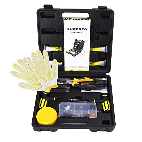 Click Here to See More Images Tire Repair Kit, AUPERTO 63 Pcs Heavy Duty Tires Tools Ideal for Motorcycle, ATV, Jeep, Truck, Tractor Flat Tire Puncture Repair