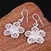 Alicenter(TM) Women 925 Sterling Silver Vintage Flower Dangle Drop Hook Earrings Jewelry