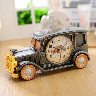 High-grade Creative Classica Desk Decoration Children Gifts the Old Car Model Alarm Clock (Double color  Black gold)