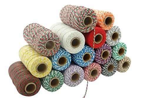 Charmkey Holiday Bakers Twine Spool Cotton Mini Yarn 100yd 12 Ply Divine Strong String for DIY Crafts Gift Wrapping Packing Christmas Decoration, 2mm, 1 Cone, 2.89 Ounce (Striped Pink Golden) - Thumbnail 5
