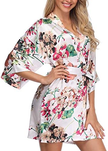 Giova Women's Floral Kimono Robe Short Flower Print Dressing Gowns Bride Bridesmaids