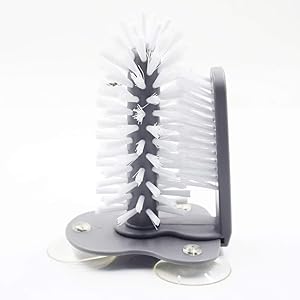 Bar Glass Washer, DEXING Cup Brush with 3 Suction Cup, Double Sided Bristle Brush, Solid Material. Detachable Washable Durable Standing Glass Bottle Cup Cleaner for Bar Kitchen Sink
